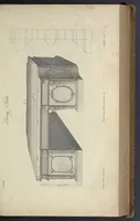 An illustration from The gentleman and cabinet-maker's director : being a large collection of the most elegant and useful designs of household furniture, in the most fashionable taste : including a great variety of chairs, cofas, beds, and couches : china-tables, dressing-tables, shaving-tables, bason-stands, and teakettle-stands : frames for marble-slabs, bureau-dressing-tables, and commodes : writing-tables, and library-tables : library-book-cases, organ-cases for private rooms, or churches, desks, and book-cases : dressing and writing-tables with book-cases, toilets, cabinets, and cloaths-presses : china-cases, china-shelves, and book-shelves : candle-stands, terms for busts, stands for china jars, and pedestals : cisterns for water, lanthorns, and chandeliers : fire-screens, brackets, and clock-cases : pier-glasses, and table-frames : girandoles, chimney-pieces, and picture-frames : stove-grates, boarders, frets, Chinese-railing, and brass-work, for furniture : and other ornaments : to which is prefixed, a short explanation of the five orders of architecture : with proper directions for executing the most difficult pieces, the mouldings being exhibited at large, and the dimensions of each design specified : the whole comprehended in two hundred copper-plates, neatly engraved ... (1762)
