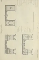 An illustration from The gentleman and cabinet-maker's director : being a large collection of the most elegant and useful designs of household furniture, in the most fashionable taste : including a great variety of chairs, cofas, beds, and couches : china-tables, dressing-tables, shaving-tables, bason-stands, and teakettle-stands : frames for marble-slabs, bureau-dressing-tables, and commodes : writing-tables, and library-tables : library-book-cases, organ-cases for private rooms, or churches, desks, and book-cases : dressing and writing-tables with book-cases, toilets, cabinets, and cloaths-presses : china-cases, china-shelves, and book-shelves : candle-stands, terms for busts, stands for china jars, and pedestals : cisterns for water, lanthorns, and chandeliers : fire-screens, brackets, and clock-cases : pier-glasses, and table-frames : girandoles, chimney-pieces, and picture-frames : stove-grates, boarders, frets, Chinese-railing, and brass-work, for furniture : and other ornaments : to which is prefixed, a short explanation of the five orders of architecture : with proper directions for executing the most difficult pieces, the mouldings being exhibited at large, and the dimensions of each design specified : the whole comprehended in two hundred copper-plates, neatly engraved ... (1762)