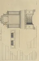 An illustration from The gentleman and cabinet-maker's director : being a large collection of the most elegant and useful designs of household furniture, in the most fashionable taste : including a great variety of chairs, cofas, beds, and couches : china-tables, dressing-tables, shaving-tables, bason-stands, and teakettle-stands : frames for marble-slabs, bureau-dressing-tables, and commodes : writing-tables, and library-tables : library-book-cases, organ-cases for private rooms, or churches, desks, and book-cases : dressing and writing-tables with book-cases, toilets, cabinets, and cloaths-presses : china-cases, china-shelves, and book-shelves : candle-stands, terms for busts, stands for china jars, and pedestals : cisterns for water, lanthorns, and chandeliers : fire-screens, brackets, and clock-cases : pier-glasses, and table-frames : girandoles, chimney-pieces, and picture-frames : stove-grates, boarders, frets, Chinese-railing, and brass-work, for furniture : and other ornaments : to which is prefixed, a short explanation of the five orders of architecture : with proper directions for executing the most difficult pieces, the mouldings being exhibited at large, and the dimensions of each design specified : the whole comprehended in two hundred copper-plates, neatly engraved ... (1762)