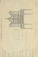 Picture 104 of 189 from The gentleman and cabinet-maker's director : being a large collection of the most elegant and useful designs of household furniture, in the most fashionable taste : including a great variety of chairs, cofas, beds, and couches : china-tables, dressing-tables, shaving-tables, bason-stands, and teakettle-stands : frames for marble-slabs, bureau-dressing-tables, and commodes : writing-tables, and library-tables : library-book-cases, organ-cases for private rooms, or churches, desks, and book-cases : dressing and writing-tables with book-cases, toilets, cabinets, and cloaths-presses : china-cases, china-shelves, and book-shelves : candle-stands, terms for busts, stands for china jars, and pedestals : cisterns for water, lanthorns, and chandeliers : fire-screens, brackets, and clock-cases : pier-glasses, and table-frames : girandoles, chimney-pieces, and picture-frames : stove-grates, boarders, frets, Chinese-railing, and brass-work, for furniture : and other ornaments : to which is prefixed, a short explanation of the five orders of architecture : with proper directions for executing the most difficult pieces, the mouldings being exhibited at large, and the dimensions of each design specified : the whole comprehended in two hundred copper-plates, neatly engraved ... (1762), leaf 260