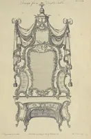 Picture 105 of 189 from The gentleman and cabinet-maker's director : being a large collection of the most elegant and useful designs of household furniture, in the most fashionable taste : including a great variety of chairs, cofas, beds, and couches : china-tables, dressing-tables, shaving-tables, bason-stands, and teakettle-stands : frames for marble-slabs, bureau-dressing-tables, and commodes : writing-tables, and library-tables : library-book-cases, organ-cases for private rooms, or churches, desks, and book-cases : dressing and writing-tables with book-cases, toilets, cabinets, and cloaths-presses : china-cases, china-shelves, and book-shelves : candle-stands, terms for busts, stands for china jars, and pedestals : cisterns for water, lanthorns, and chandeliers : fire-screens, brackets, and clock-cases : pier-glasses, and table-frames : girandoles, chimney-pieces, and picture-frames : stove-grates, boarders, frets, Chinese-railing, and brass-work, for furniture : and other ornaments : to which is prefixed, a short explanation of the five orders of architecture : with proper directions for executing the most difficult pieces, the mouldings being exhibited at large, and the dimensions of each design specified : the whole comprehended in two hundred copper-plates, neatly engraved ... (1762), leaf 262