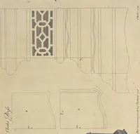 An illustration from The gentleman and cabinet-maker's director : being a large collection of the most elegant and useful designs of household furniture, in the most fashionable taste : including a great variety of chairs, cofas, beds, and couches : china-tables, dressing-tables, shaving-tables, bason-stands, and teakettle-stands : frames for marble-slabs, bureau-dressing-tables, and commodes : writing-tables, and library-tables : library-book-cases, organ-cases for private rooms, or churches, desks, and book-cases : dressing and writing-tables with book-cases, toilets, cabinets, and cloaths-presses : china-cases, china-shelves, and book-shelves : candle-stands, terms for busts, stands for china jars, and pedestals : cisterns for water, lanthorns, and chandeliers : fire-screens, brackets, and clock-cases : pier-glasses, and table-frames : girandoles, chimney-pieces, and picture-frames : stove-grates, boarders, frets, Chinese-railing, and brass-work, for furniture : and other ornaments : to which is prefixed, a short explanation of the five orders of architecture : with proper directions for executing the most difficult pieces, the mouldings being exhibited at large, and the dimensions of each design specified : the whole comprehended in two hundred copper-plates, neatly engraved ... (1762)