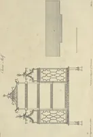 An illustration from The gentleman and cabinet-maker's director : being a large collection of the most elegant and useful designs of household furniture, in the most fashionable taste : including a great variety of chairs, cofas, beds, and couches : china-tables, dressing-tables, shaving-tables, bason-stands, and teakettle-stands : frames for marble-slabs, bureau-dressing-tables, and commodes : writing-tables, and library-tables : library-book-cases, organ-cases for private rooms, or churches, desks, and book-cases : dressing and writing-tables with book-cases, toilets, cabinets, and cloaths-presses : china-cases, china-shelves, and book-shelves : candle-stands, terms for busts, stands for china jars, and pedestals : cisterns for water, lanthorns, and chandeliers : fire-screens, brackets, and clock-cases : pier-glasses, and table-frames : girandoles, chimney-pieces, and picture-frames : stove-grates, boarders, frets, Chinese-railing, and brass-work, for furniture : and other ornaments : to which is prefixed, a short explanation of the five orders of architecture : with proper directions for executing the most difficult pieces, the mouldings being exhibited at large, and the dimensions of each design specified : the whole comprehended in two hundred copper-plates, neatly engraved ... (1762)