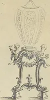 Picture 135 of 189 from The gentleman and cabinet-maker's director : being a large collection of the most elegant and useful designs of household furniture, in the most fashionable taste : including a great variety of chairs, cofas, beds, and couches : china-tables, dressing-tables, shaving-tables, bason-stands, and teakettle-stands : frames for marble-slabs, bureau-dressing-tables, and commodes : writing-tables, and library-tables : library-book-cases, organ-cases for private rooms, or churches, desks, and book-cases : dressing and writing-tables with book-cases, toilets, cabinets, and cloaths-presses : china-cases, china-shelves, and book-shelves : candle-stands, terms for busts, stands for china jars, and pedestals : cisterns for water, lanthorns, and chandeliers : fire-screens, brackets, and clock-cases : pier-glasses, and table-frames : girandoles, chimney-pieces, and picture-frames : stove-grates, boarders, frets, Chinese-railing, and brass-work, for furniture : and other ornaments : to which is prefixed, a short explanation of the five orders of architecture : with proper directions for executing the most difficult pieces, the mouldings being exhibited at large, and the dimensions of each design specified : the whole comprehended in two hundred copper-plates, neatly engraved ... (1762), leaf 324