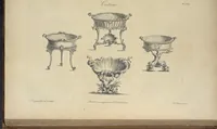 An illustration from The gentleman and cabinet-maker's director : being a large collection of the most elegant and useful designs of household furniture, in the most fashionable taste : including a great variety of chairs, cofas, beds, and couches : china-tables, dressing-tables, shaving-tables, bason-stands, and teakettle-stands : frames for marble-slabs, bureau-dressing-tables, and commodes : writing-tables, and library-tables : library-book-cases, organ-cases for private rooms, or churches, desks, and book-cases : dressing and writing-tables with book-cases, toilets, cabinets, and cloaths-presses : china-cases, china-shelves, and book-shelves : candle-stands, terms for busts, stands for china jars, and pedestals : cisterns for water, lanthorns, and chandeliers : fire-screens, brackets, and clock-cases : pier-glasses, and table-frames : girandoles, chimney-pieces, and picture-frames : stove-grates, boarders, frets, Chinese-railing, and brass-work, for furniture : and other ornaments : to which is prefixed, a short explanation of the five orders of architecture : with proper directions for executing the most difficult pieces, the mouldings being exhibited at large, and the dimensions of each design specified : the whole comprehended in two hundred copper-plates, neatly engraved ... (1762)