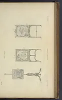 An illustration from The gentleman and cabinet-maker's director : being a large collection of the most elegant and useful designs of household furniture, in the most fashionable taste : including a great variety of chairs, cofas, beds, and couches : china-tables, dressing-tables, shaving-tables, bason-stands, and teakettle-stands : frames for marble-slabs, bureau-dressing-tables, and commodes : writing-tables, and library-tables : library-book-cases, organ-cases for private rooms, or churches, desks, and book-cases : dressing and writing-tables with book-cases, toilets, cabinets, and cloaths-presses : china-cases, china-shelves, and book-shelves : candle-stands, terms for busts, stands for china jars, and pedestals : cisterns for water, lanthorns, and chandeliers : fire-screens, brackets, and clock-cases : pier-glasses, and table-frames : girandoles, chimney-pieces, and picture-frames : stove-grates, boarders, frets, Chinese-railing, and brass-work, for furniture : and other ornaments : to which is prefixed, a short explanation of the five orders of architecture : with proper directions for executing the most difficult pieces, the mouldings being exhibited at large, and the dimensions of each design specified : the whole comprehended in two hundred copper-plates, neatly engraved ... (1762)