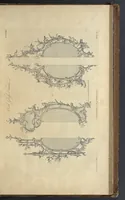 An illustration from The gentleman and cabinet-maker's director : being a large collection of the most elegant and useful designs of household furniture, in the most fashionable taste : including a great variety of chairs, cofas, beds, and couches : china-tables, dressing-tables, shaving-tables, bason-stands, and teakettle-stands : frames for marble-slabs, bureau-dressing-tables, and commodes : writing-tables, and library-tables : library-book-cases, organ-cases for private rooms, or churches, desks, and book-cases : dressing and writing-tables with book-cases, toilets, cabinets, and cloaths-presses : china-cases, china-shelves, and book-shelves : candle-stands, terms for busts, stands for china jars, and pedestals : cisterns for water, lanthorns, and chandeliers : fire-screens, brackets, and clock-cases : pier-glasses, and table-frames : girandoles, chimney-pieces, and picture-frames : stove-grates, boarders, frets, Chinese-railing, and brass-work, for furniture : and other ornaments : to which is prefixed, a short explanation of the five orders of architecture : with proper directions for executing the most difficult pieces, the mouldings being exhibited at large, and the dimensions of each design specified : the whole comprehended in two hundred copper-plates, neatly engraved ... (1762)