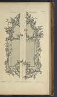 An illustration from The gentleman and cabinet-maker's director : being a large collection of the most elegant and useful designs of household furniture, in the most fashionable taste : including a great variety of chairs, cofas, beds, and couches : china-tables, dressing-tables, shaving-tables, bason-stands, and teakettle-stands : frames for marble-slabs, bureau-dressing-tables, and commodes : writing-tables, and library-tables : library-book-cases, organ-cases for private rooms, or churches, desks, and book-cases : dressing and writing-tables with book-cases, toilets, cabinets, and cloaths-presses : china-cases, china-shelves, and book-shelves : candle-stands, terms for busts, stands for china jars, and pedestals : cisterns for water, lanthorns, and chandeliers : fire-screens, brackets, and clock-cases : pier-glasses, and table-frames : girandoles, chimney-pieces, and picture-frames : stove-grates, boarders, frets, Chinese-railing, and brass-work, for furniture : and other ornaments : to which is prefixed, a short explanation of the five orders of architecture : with proper directions for executing the most difficult pieces, the mouldings being exhibited at large, and the dimensions of each design specified : the whole comprehended in two hundred copper-plates, neatly engraved ... (1762)