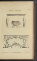 Picture 165 of 189 from The gentleman and cabinet-maker's director : being a large collection of the most elegant and useful designs of household furniture, in the most fashionable taste : including a great variety of chairs, cofas, beds, and couches : china-tables, dressing-tables, shaving-tables, bason-stands, and teakettle-stands : frames for marble-slabs, bureau-dressing-tables, and commodes : writing-tables, and library-tables : library-book-cases, organ-cases for private rooms, or churches, desks, and book-cases : dressing and writing-tables with book-cases, toilets, cabinets, and cloaths-presses : china-cases, china-shelves, and book-shelves : candle-stands, terms for busts, stands for china jars, and pedestals : cisterns for water, lanthorns, and chandeliers : fire-screens, brackets, and clock-cases : pier-glasses, and table-frames : girandoles, chimney-pieces, and picture-frames : stove-grates, boarders, frets, Chinese-railing, and brass-work, for furniture : and other ornaments : to which is prefixed, a short explanation of the five orders of architecture : with proper directions for executing the most difficult pieces, the mouldings being exhibited at large, and the dimensions of each design specified : the whole comprehended in two hundred copper-plates, neatly engraved ... (1762), leaf 378