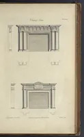 An illustration from The gentleman and cabinet-maker's director : being a large collection of the most elegant and useful designs of household furniture, in the most fashionable taste : including a great variety of chairs, cofas, beds, and couches : china-tables, dressing-tables, shaving-tables, bason-stands, and teakettle-stands : frames for marble-slabs, bureau-dressing-tables, and commodes : writing-tables, and library-tables : library-book-cases, organ-cases for private rooms, or churches, desks, and book-cases : dressing and writing-tables with book-cases, toilets, cabinets, and cloaths-presses : china-cases, china-shelves, and book-shelves : candle-stands, terms for busts, stands for china jars, and pedestals : cisterns for water, lanthorns, and chandeliers : fire-screens, brackets, and clock-cases : pier-glasses, and table-frames : girandoles, chimney-pieces, and picture-frames : stove-grates, boarders, frets, Chinese-railing, and brass-work, for furniture : and other ornaments : to which is prefixed, a short explanation of the five orders of architecture : with proper directions for executing the most difficult pieces, the mouldings being exhibited at large, and the dimensions of each design specified : the whole comprehended in two hundred copper-plates, neatly engraved ... (1762)