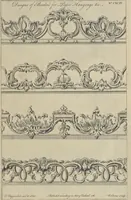 An illustration from The gentleman and cabinet-maker's director : being a large collection of the most elegant and useful designs of household furniture, in the most fashionable taste : including a great variety of chairs, cofas, beds, and couches : china-tables, dressing-tables, shaving-tables, bason-stands, and teakettle-stands : frames for marble-slabs, bureau-dressing-tables, and commodes : writing-tables, and library-tables : library-book-cases, organ-cases for private rooms, or churches, desks, and book-cases : dressing and writing-tables with book-cases, toilets, cabinets, and cloaths-presses : china-cases, china-shelves, and book-shelves : candle-stands, terms for busts, stands for china jars, and pedestals : cisterns for water, lanthorns, and chandeliers : fire-screens, brackets, and clock-cases : pier-glasses, and table-frames : girandoles, chimney-pieces, and picture-frames : stove-grates, boarders, frets, Chinese-railing, and brass-work, for furniture : and other ornaments : to which is prefixed, a short explanation of the five orders of architecture : with proper directions for executing the most difficult pieces, the mouldings being exhibited at large, and the dimensions of each design specified : the whole comprehended in two hundred copper-plates, neatly engraved ... (1762)