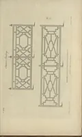 An illustration from The gentleman and cabinet-maker's director : being a large collection of the most elegant and useful designs of household furniture, in the most fashionable taste : including a great variety of chairs, cofas, beds, and couches : china-tables, dressing-tables, shaving-tables, bason-stands, and teakettle-stands : frames for marble-slabs, bureau-dressing-tables, and commodes : writing-tables, and library-tables : library-book-cases, organ-cases for private rooms, or churches, desks, and book-cases : dressing and writing-tables with book-cases, toilets, cabinets, and cloaths-presses : china-cases, china-shelves, and book-shelves : candle-stands, terms for busts, stands for china jars, and pedestals : cisterns for water, lanthorns, and chandeliers : fire-screens, brackets, and clock-cases : pier-glasses, and table-frames : girandoles, chimney-pieces, and picture-frames : stove-grates, boarders, frets, Chinese-railing, and brass-work, for furniture : and other ornaments : to which is prefixed, a short explanation of the five orders of architecture : with proper directions for executing the most difficult pieces, the mouldings being exhibited at large, and the dimensions of each design specified : the whole comprehended in two hundred copper-plates, neatly engraved ... (1762)