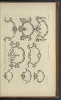 An illustration from The gentleman and cabinet-maker's director : being a large collection of the most elegant and useful designs of household furniture, in the most fashionable taste : including a great variety of chairs, cofas, beds, and couches : china-tables, dressing-tables, shaving-tables, bason-stands, and teakettle-stands : frames for marble-slabs, bureau-dressing-tables, and commodes : writing-tables, and library-tables : library-book-cases, organ-cases for private rooms, or churches, desks, and book-cases : dressing and writing-tables with book-cases, toilets, cabinets, and cloaths-presses : china-cases, china-shelves, and book-shelves : candle-stands, terms for busts, stands for china jars, and pedestals : cisterns for water, lanthorns, and chandeliers : fire-screens, brackets, and clock-cases : pier-glasses, and table-frames : girandoles, chimney-pieces, and picture-frames : stove-grates, boarders, frets, Chinese-railing, and brass-work, for furniture : and other ornaments : to which is prefixed, a short explanation of the five orders of architecture : with proper directions for executing the most difficult pieces, the mouldings being exhibited at large, and the dimensions of each design specified : the whole comprehended in two hundred copper-plates, neatly engraved ... (1762)