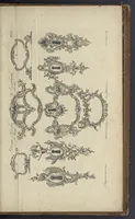 An illustration from The gentleman and cabinet-maker's director : being a large collection of the most elegant and useful designs of household furniture, in the most fashionable taste : including a great variety of chairs, cofas, beds, and couches : china-tables, dressing-tables, shaving-tables, bason-stands, and teakettle-stands : frames for marble-slabs, bureau-dressing-tables, and commodes : writing-tables, and library-tables : library-book-cases, organ-cases for private rooms, or churches, desks, and book-cases : dressing and writing-tables with book-cases, toilets, cabinets, and cloaths-presses : china-cases, china-shelves, and book-shelves : candle-stands, terms for busts, stands for china jars, and pedestals : cisterns for water, lanthorns, and chandeliers : fire-screens, brackets, and clock-cases : pier-glasses, and table-frames : girandoles, chimney-pieces, and picture-frames : stove-grates, boarders, frets, Chinese-railing, and brass-work, for furniture : and other ornaments : to which is prefixed, a short explanation of the five orders of architecture : with proper directions for executing the most difficult pieces, the mouldings being exhibited at large, and the dimensions of each design specified : the whole comprehended in two hundred copper-plates, neatly engraved ... (1762)