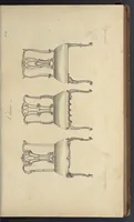 Picture 14 of 189 from The gentleman and cabinet-maker's director : being a large collection of the most elegant and useful designs of household furniture, in the most fashionable taste : including a great variety of chairs, cofas, beds, and couches : china-tables, dressing-tables, shaving-tables, bason-stands, and teakettle-stands : frames for marble-slabs, bureau-dressing-tables, and commodes : writing-tables, and library-tables : library-book-cases, organ-cases for private rooms, or churches, desks, and book-cases : dressing and writing-tables with book-cases, toilets, cabinets, and cloaths-presses : china-cases, china-shelves, and book-shelves : candle-stands, terms for busts, stands for china jars, and pedestals : cisterns for water, lanthorns, and chandeliers : fire-screens, brackets, and clock-cases : pier-glasses, and table-frames : girandoles, chimney-pieces, and picture-frames : stove-grates, boarders, frets, Chinese-railing, and brass-work, for furniture : and other ornaments : to which is prefixed, a short explanation of the five orders of architecture : with proper directions for executing the most difficult pieces, the mouldings being exhibited at large, and the dimensions of each design specified : the whole comprehended in two hundred copper-plates, neatly engraved ... (1762), leaf 56