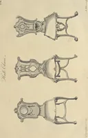 An illustration from The gentleman and cabinet-maker's director : being a large collection of the most elegant and useful designs of household furniture, in the most fashionable taste : including a great variety of chairs, cofas, beds, and couches : china-tables, dressing-tables, shaving-tables, bason-stands, and teakettle-stands : frames for marble-slabs, bureau-dressing-tables, and commodes : writing-tables, and library-tables : library-book-cases, organ-cases for private rooms, or churches, desks, and book-cases : dressing and writing-tables with book-cases, toilets, cabinets, and cloaths-presses : china-cases, china-shelves, and book-shelves : candle-stands, terms for busts, stands for china jars, and pedestals : cisterns for water, lanthorns, and chandeliers : fire-screens, brackets, and clock-cases : pier-glasses, and table-frames : girandoles, chimney-pieces, and picture-frames : stove-grates, boarders, frets, Chinese-railing, and brass-work, for furniture : and other ornaments : to which is prefixed, a short explanation of the five orders of architecture : with proper directions for executing the most difficult pieces, the mouldings being exhibited at large, and the dimensions of each design specified : the whole comprehended in two hundred copper-plates, neatly engraved ... (1762)