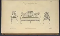 Picture 23 of 189 from The gentleman and cabinet-maker's director : being a large collection of the most elegant and useful designs of household furniture, in the most fashionable taste : including a great variety of chairs, cofas, beds, and couches : china-tables, dressing-tables, shaving-tables, bason-stands, and teakettle-stands : frames for marble-slabs, bureau-dressing-tables, and commodes : writing-tables, and library-tables : library-book-cases, organ-cases for private rooms, or churches, desks, and book-cases : dressing and writing-tables with book-cases, toilets, cabinets, and cloaths-presses : china-cases, china-shelves, and book-shelves : candle-stands, terms for busts, stands for china jars, and pedestals : cisterns for water, lanthorns, and chandeliers : fire-screens, brackets, and clock-cases : pier-glasses, and table-frames : girandoles, chimney-pieces, and picture-frames : stove-grates, boarders, frets, Chinese-railing, and brass-work, for furniture : and other ornaments : to which is prefixed, a short explanation of the five orders of architecture : with proper directions for executing the most difficult pieces, the mouldings being exhibited at large, and the dimensions of each design specified : the whole comprehended in two hundred copper-plates, neatly engraved ... (1762), leaf 74