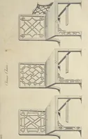 An illustration from The gentleman and cabinet-maker's director : being a large collection of the most elegant and useful designs of household furniture, in the most fashionable taste : including a great variety of chairs, cofas, beds, and couches : china-tables, dressing-tables, shaving-tables, bason-stands, and teakettle-stands : frames for marble-slabs, bureau-dressing-tables, and commodes : writing-tables, and library-tables : library-book-cases, organ-cases for private rooms, or churches, desks, and book-cases : dressing and writing-tables with book-cases, toilets, cabinets, and cloaths-presses : china-cases, china-shelves, and book-shelves : candle-stands, terms for busts, stands for china jars, and pedestals : cisterns for water, lanthorns, and chandeliers : fire-screens, brackets, and clock-cases : pier-glasses, and table-frames : girandoles, chimney-pieces, and picture-frames : stove-grates, boarders, frets, Chinese-railing, and brass-work, for furniture : and other ornaments : to which is prefixed, a short explanation of the five orders of architecture : with proper directions for executing the most difficult pieces, the mouldings being exhibited at large, and the dimensions of each design specified : the whole comprehended in two hundred copper-plates, neatly engraved ... (1762)