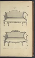 An illustration from The gentleman and cabinet-maker's director : being a large collection of the most elegant and useful designs of household furniture, in the most fashionable taste : including a great variety of chairs, cofas, beds, and couches : china-tables, dressing-tables, shaving-tables, bason-stands, and teakettle-stands : frames for marble-slabs, bureau-dressing-tables, and commodes : writing-tables, and library-tables : library-book-cases, organ-cases for private rooms, or churches, desks, and book-cases : dressing and writing-tables with book-cases, toilets, cabinets, and cloaths-presses : china-cases, china-shelves, and book-shelves : candle-stands, terms for busts, stands for china jars, and pedestals : cisterns for water, lanthorns, and chandeliers : fire-screens, brackets, and clock-cases : pier-glasses, and table-frames : girandoles, chimney-pieces, and picture-frames : stove-grates, boarders, frets, Chinese-railing, and brass-work, for furniture : and other ornaments : to which is prefixed, a short explanation of the five orders of architecture : with proper directions for executing the most difficult pieces, the mouldings being exhibited at large, and the dimensions of each design specified : the whole comprehended in two hundred copper-plates, neatly engraved ... (1762)