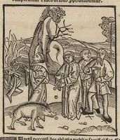 An illustration from Methodius primũ olympiade : et postea Tyrii ciuitatum episcopus. ... multa edidit documẽta et presertim de mundi creatione eidem in carcere reuelata ..