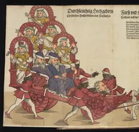 Picture 22 of 31 from Ordenliche Beschreybung der fürstlichen Hochzeyt, die da gehalten ist worden, durch den durchleüchtigen, hochgebornen Fürsten vnnd Herrn, Herrn Wilhelm Pfaltzgraf beim Rheyn, Hertzog inn Obern vnd Nidern Bayern [et]c. mit dem hochgebornen Fräwlin Renatta, geborne Hertzogin auss Luttringe[n] : den 21. Tag Februarij, des 1568. Jars, in der fürstlichen Statt München, vnd an die kaiserliche Maiestet geschriben, vnd ... in teütsche Carmina gestellt (1568), leaf 127
