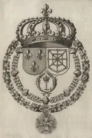 An illustration from Les noms, surnoms, qualitez, armes, et blasons des cheualiers et officiers de l'Ordre du S. Esprit : creez par Louis le Iuste, XIII du nom, roy de France et de Navarre, a Fontainebleau, le 14 May 1633 : auec les figures en taille-douces, curieusement grauées, et representant au vray les ceremonies et vestemens desdits sieurs cheualiers : et vn ample discours sur ce qui s'y est passé (1634)