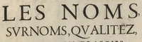 An illustration from Les noms, surnoms, qualitez, armes, et blasons des cheualiers et officiers de l'Ordre du S. Esprit : creez par Louis le Iuste, XIII du nom, roy de France et de Navarre, a Fontainebleau, le 14 May 1633 : auec les figures en taille-douces, curieusement grauées, et representant au vray les ceremonies et vestemens desdits sieurs cheualiers : et vn ample discours sur ce qui s'y est passé (1634)
