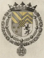 Picture 8 of 23 from Les noms, surnoms, qualitez, armes, et blasons des cheualiers et officiers de l'Ordre du S. Esprit : creez par Louis le Iuste, XIII du nom, roy de France et de Navarre, a Fontainebleau, le 14 May 1633 : auec les figures en taille-douces, curieusement grauées, et representant au vray les ceremonies et vestemens desdits sieurs cheualiers : et vn ample discours sur ce qui s'y est passé (1634), leaf 58