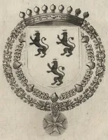 Picture 13 of 23 from Les noms, surnoms, qualitez, armes, et blasons des cheualiers et officiers de l'Ordre du S. Esprit : creez par Louis le Iuste, XIII du nom, roy de France et de Navarre, a Fontainebleau, le 14 May 1633 : auec les figures en taille-douces, curieusement grauées, et representant au vray les ceremonies et vestemens desdits sieurs cheualiers : et vn ample discours sur ce qui s'y est passé (1634), leaf 82