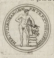 An illustration from Les Cesars de l'empereur Julien : traduits du grec, avec des remarques & des preuves illustrées par les médailles, & autres anciens monumens (1683)