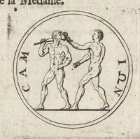 An illustration from Les Cesars de l'empereur Julien : traduits du grec, avec des remarques & des preuves illustrées par les médailles, & autres anciens monumens (1683)