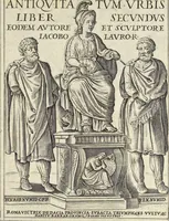 An illustration from Splendore dell'antica e moderna Roma : nel qvale si rappresentano tutti i principali tempii, teatri, anfiteatri, cerchi, naumachie, archi trionfali, obelischi, palagii, terme, curie, basiliche, fatti delli ré, consoli, dittatori, & imperadori romani : dignità ciuili, e militari, ordine de' trionfi, nomi di tutti i trionfanti, sacrificio militare; colonna Traiana, colonna Antonina, colonna milliaria, colonna rostrata, & colonna bellica; con li più segnalati giardini de gli antichi, e moderni Romani & altre cose notabili, con fatti, & imprese di quelli, da'quali sono stati eretti, e dedicati. : et in questa vltima impressione abbellito di molti disegni antichi, e moderni; & aggiuntoui le descrittioni delle figure cauate dall'antichi medaglie de gl'imperadori, in quatto linguagi latino, italiano, tedesco, e francese, per vtilità commune (1641)