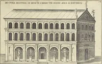 Picture 57 of 168 from Splendore dell'antica e moderna Roma : nel qvale si rappresentano tutti i principali tempii, teatri, anfiteatri, cerchi, naumachie, archi trionfali, obelischi, palagii, terme, curie, basiliche, fatti delli ré, consoli, dittatori, & imperadori romani : dignità ciuili, e militari, ordine de' trionfi, nomi di tutti i trionfanti, sacrificio militare; colonna Traiana, colonna Antonina, colonna milliaria, colonna rostrata, & colonna bellica; con li più segnalati giardini de gli antichi, e moderni Romani & altre cose notabili, con fatti, & imprese di quelli, da'quali sono stati eretti, e dedicati. : et in questa vltima impressione abbellito di molti disegni antichi, e moderni; & aggiuntoui le descrittioni delle figure cauate dall'antichi medaglie de gl'imperadori, in quatto linguagi latino, italiano, tedesco, e francese, per vtilità commune (1641), leaf 134