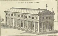 Picture 62 of 168 from Splendore dell'antica e moderna Roma : nel qvale si rappresentano tutti i principali tempii, teatri, anfiteatri, cerchi, naumachie, archi trionfali, obelischi, palagii, terme, curie, basiliche, fatti delli ré, consoli, dittatori, & imperadori romani : dignità ciuili, e militari, ordine de' trionfi, nomi di tutti i trionfanti, sacrificio militare; colonna Traiana, colonna Antonina, colonna milliaria, colonna rostrata, & colonna bellica; con li più segnalati giardini de gli antichi, e moderni Romani & altre cose notabili, con fatti, & imprese di quelli, da'quali sono stati eretti, e dedicati. : et in questa vltima impressione abbellito di molti disegni antichi, e moderni; & aggiuntoui le descrittioni delle figure cauate dall'antichi medaglie de gl'imperadori, in quatto linguagi latino, italiano, tedesco, e francese, per vtilità commune (1641), leaf 144