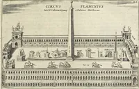 Picture 82 of 168 from Splendore dell'antica e moderna Roma : nel qvale si rappresentano tutti i principali tempii, teatri, anfiteatri, cerchi, naumachie, archi trionfali, obelischi, palagii, terme, curie, basiliche, fatti delli ré, consoli, dittatori, & imperadori romani : dignità ciuili, e militari, ordine de' trionfi, nomi di tutti i trionfanti, sacrificio militare; colonna Traiana, colonna Antonina, colonna milliaria, colonna rostrata, & colonna bellica; con li più segnalati giardini de gli antichi, e moderni Romani & altre cose notabili, con fatti, & imprese di quelli, da'quali sono stati eretti, e dedicati. : et in questa vltima impressione abbellito di molti disegni antichi, e moderni; & aggiuntoui le descrittioni delle figure cauate dall'antichi medaglie de gl'imperadori, in quatto linguagi latino, italiano, tedesco, e francese, per vtilità commune (1641), leaf 186