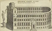 Picture 90 of 168 from Splendore dell'antica e moderna Roma : nel qvale si rappresentano tutti i principali tempii, teatri, anfiteatri, cerchi, naumachie, archi trionfali, obelischi, palagii, terme, curie, basiliche, fatti delli ré, consoli, dittatori, & imperadori romani : dignità ciuili, e militari, ordine de' trionfi, nomi di tutti i trionfanti, sacrificio militare; colonna Traiana, colonna Antonina, colonna milliaria, colonna rostrata, & colonna bellica; con li più segnalati giardini de gli antichi, e moderni Romani & altre cose notabili, con fatti, & imprese di quelli, da'quali sono stati eretti, e dedicati. : et in questa vltima impressione abbellito di molti disegni antichi, e moderni; & aggiuntoui le descrittioni delle figure cauate dall'antichi medaglie de gl'imperadori, in quatto linguagi latino, italiano, tedesco, e francese, per vtilità commune (1641), leaf 202