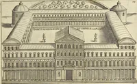 Picture 100 of 168 from Splendore dell'antica e moderna Roma : nel qvale si rappresentano tutti i principali tempii, teatri, anfiteatri, cerchi, naumachie, archi trionfali, obelischi, palagii, terme, curie, basiliche, fatti delli ré, consoli, dittatori, & imperadori romani : dignità ciuili, e militari, ordine de' trionfi, nomi di tutti i trionfanti, sacrificio militare; colonna Traiana, colonna Antonina, colonna milliaria, colonna rostrata, & colonna bellica; con li più segnalati giardini de gli antichi, e moderni Romani & altre cose notabili, con fatti, & imprese di quelli, da'quali sono stati eretti, e dedicati. : et in questa vltima impressione abbellito di molti disegni antichi, e moderni; & aggiuntoui le descrittioni delle figure cauate dall'antichi medaglie de gl'imperadori, in quatto linguagi latino, italiano, tedesco, e francese, per vtilità commune (1641), leaf 224