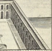 An illustration from Splendore dell'antica e moderna Roma : nel qvale si rappresentano tutti i principali tempii, teatri, anfiteatri, cerchi, naumachie, archi trionfali, obelischi, palagii, terme, curie, basiliche, fatti delli ré, consoli, dittatori, & imperadori romani : dignità ciuili, e militari, ordine de' trionfi, nomi di tutti i trionfanti, sacrificio militare; colonna Traiana, colonna Antonina, colonna milliaria, colonna rostrata, & colonna bellica; con li più segnalati giardini de gli antichi, e moderni Romani & altre cose notabili, con fatti, & imprese di quelli, da'quali sono stati eretti, e dedicati. : et in questa vltima impressione abbellito di molti disegni antichi, e moderni; & aggiuntoui le descrittioni delle figure cauate dall'antichi medaglie de gl'imperadori, in quatto linguagi latino, italiano, tedesco, e francese, per vtilità commune (1641)