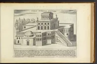 Picture 113 of 168 from Splendore dell'antica e moderna Roma : nel qvale si rappresentano tutti i principali tempii, teatri, anfiteatri, cerchi, naumachie, archi trionfali, obelischi, palagii, terme, curie, basiliche, fatti delli ré, consoli, dittatori, & imperadori romani : dignità ciuili, e militari, ordine de' trionfi, nomi di tutti i trionfanti, sacrificio militare; colonna Traiana, colonna Antonina, colonna milliaria, colonna rostrata, & colonna bellica; con li più segnalati giardini de gli antichi, e moderni Romani & altre cose notabili, con fatti, & imprese di quelli, da'quali sono stati eretti, e dedicati. : et in questa vltima impressione abbellito di molti disegni antichi, e moderni; & aggiuntoui le descrittioni delle figure cauate dall'antichi medaglie de gl'imperadori, in quatto linguagi latino, italiano, tedesco, e francese, per vtilità commune (1641), leaf 250