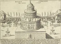 Picture 117 of 168 from Splendore dell'antica e moderna Roma : nel qvale si rappresentano tutti i principali tempii, teatri, anfiteatri, cerchi, naumachie, archi trionfali, obelischi, palagii, terme, curie, basiliche, fatti delli ré, consoli, dittatori, & imperadori romani : dignità ciuili, e militari, ordine de' trionfi, nomi di tutti i trionfanti, sacrificio militare; colonna Traiana, colonna Antonina, colonna milliaria, colonna rostrata, & colonna bellica; con li più segnalati giardini de gli antichi, e moderni Romani & altre cose notabili, con fatti, & imprese di quelli, da'quali sono stati eretti, e dedicati. : et in questa vltima impressione abbellito di molti disegni antichi, e moderni; & aggiuntoui le descrittioni delle figure cauate dall'antichi medaglie de gl'imperadori, in quatto linguagi latino, italiano, tedesco, e francese, per vtilità commune (1641), leaf 258