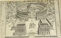 Picture 126 of 168 from Splendore dell'antica e moderna Roma : nel qvale si rappresentano tutti i principali tempii, teatri, anfiteatri, cerchi, naumachie, archi trionfali, obelischi, palagii, terme, curie, basiliche, fatti delli ré, consoli, dittatori, & imperadori romani : dignità ciuili, e militari, ordine de' trionfi, nomi di tutti i trionfanti, sacrificio militare; colonna Traiana, colonna Antonina, colonna milliaria, colonna rostrata, & colonna bellica; con li più segnalati giardini de gli antichi, e moderni Romani & altre cose notabili, con fatti, & imprese di quelli, da'quali sono stati eretti, e dedicati. : et in questa vltima impressione abbellito di molti disegni antichi, e moderni; & aggiuntoui le descrittioni delle figure cauate dall'antichi medaglie de gl'imperadori, in quatto linguagi latino, italiano, tedesco, e francese, per vtilità commune (1641), leaf 278