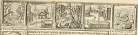 An illustration from Splendore dell'antica e moderna Roma : nel qvale si rappresentano tutti i principali tempii, teatri, anfiteatri, cerchi, naumachie, archi trionfali, obelischi, palagii, terme, curie, basiliche, fatti delli ré, consoli, dittatori, & imperadori romani : dignità ciuili, e militari, ordine de' trionfi, nomi di tutti i trionfanti, sacrificio militare; colonna Traiana, colonna Antonina, colonna milliaria, colonna rostrata, & colonna bellica; con li più segnalati giardini de gli antichi, e moderni Romani & altre cose notabili, con fatti, & imprese di quelli, da'quali sono stati eretti, e dedicati. : et in questa vltima impressione abbellito di molti disegni antichi, e moderni; & aggiuntoui le descrittioni delle figure cauate dall'antichi medaglie de gl'imperadori, in quatto linguagi latino, italiano, tedesco, e francese, per vtilità commune (1641)