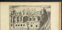 Picture 134 of 168 from Splendore dell'antica e moderna Roma : nel qvale si rappresentano tutti i principali tempii, teatri, anfiteatri, cerchi, naumachie, archi trionfali, obelischi, palagii, terme, curie, basiliche, fatti delli ré, consoli, dittatori, & imperadori romani : dignità ciuili, e militari, ordine de' trionfi, nomi di tutti i trionfanti, sacrificio militare; colonna Traiana, colonna Antonina, colonna milliaria, colonna rostrata, & colonna bellica; con li più segnalati giardini de gli antichi, e moderni Romani & altre cose notabili, con fatti, & imprese di quelli, da'quali sono stati eretti, e dedicati. : et in questa vltima impressione abbellito di molti disegni antichi, e moderni; & aggiuntoui le descrittioni delle figure cauate dall'antichi medaglie de gl'imperadori, in quatto linguagi latino, italiano, tedesco, e francese, per vtilità commune (1641), leaf 302