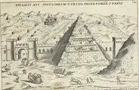 An illustration from Splendore dell'antica e moderna Roma : nel qvale si rappresentano tutti i principali tempii, teatri, anfiteatri, cerchi, naumachie, archi trionfali, obelischi, palagii, terme, curie, basiliche, fatti delli ré, consoli, dittatori, & imperadori romani : dignità ciuili, e militari, ordine de' trionfi, nomi di tutti i trionfanti, sacrificio militare; colonna Traiana, colonna Antonina, colonna milliaria, colonna rostrata, & colonna bellica; con li più segnalati giardini de gli antichi, e moderni Romani & altre cose notabili, con fatti, & imprese di quelli, da'quali sono stati eretti, e dedicati. : et in questa vltima impressione abbellito di molti disegni antichi, e moderni; & aggiuntoui le descrittioni delle figure cauate dall'antichi medaglie de gl'imperadori, in quatto linguagi latino, italiano, tedesco, e francese, per vtilità commune (1641)