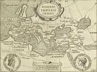 An illustration from Splendore dell'antica e moderna Roma : nel qvale si rappresentano tutti i principali tempii, teatri, anfiteatri, cerchi, naumachie, archi trionfali, obelischi, palagii, terme, curie, basiliche, fatti delli ré, consoli, dittatori, & imperadori romani : dignità ciuili, e militari, ordine de' trionfi, nomi di tutti i trionfanti, sacrificio militare; colonna Traiana, colonna Antonina, colonna milliaria, colonna rostrata, & colonna bellica; con li più segnalati giardini de gli antichi, e moderni Romani & altre cose notabili, con fatti, & imprese di quelli, da'quali sono stati eretti, e dedicati. : et in questa vltima impressione abbellito di molti disegni antichi, e moderni; & aggiuntoui le descrittioni delle figure cauate dall'antichi medaglie de gl'imperadori, in quatto linguagi latino, italiano, tedesco, e francese, per vtilità commune (1641)