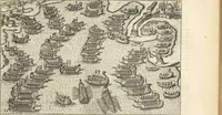 An illustration from Splendore dell'antica e moderna Roma : nel qvale si rappresentano tutti i principali tempii, teatri, anfiteatri, cerchi, naumachie, archi trionfali, obelischi, palagii, terme, curie, basiliche, fatti delli ré, consoli, dittatori, & imperadori romani : dignità ciuili, e militari, ordine de' trionfi, nomi di tutti i trionfanti, sacrificio militare; colonna Traiana, colonna Antonina, colonna milliaria, colonna rostrata, & colonna bellica; con li più segnalati giardini de gli antichi, e moderni Romani & altre cose notabili, con fatti, & imprese di quelli, da'quali sono stati eretti, e dedicati. : et in questa vltima impressione abbellito di molti disegni antichi, e moderni; & aggiuntoui le descrittioni delle figure cauate dall'antichi medaglie de gl'imperadori, in quatto linguagi latino, italiano, tedesco, e francese, per vtilità commune (1641)