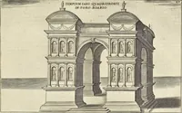 Picture 31 of 168 from Splendore dell'antica e moderna Roma : nel qvale si rappresentano tutti i principali tempii, teatri, anfiteatri, cerchi, naumachie, archi trionfali, obelischi, palagii, terme, curie, basiliche, fatti delli ré, consoli, dittatori, & imperadori romani : dignità ciuili, e militari, ordine de' trionfi, nomi di tutti i trionfanti, sacrificio militare; colonna Traiana, colonna Antonina, colonna milliaria, colonna rostrata, & colonna bellica; con li più segnalati giardini de gli antichi, e moderni Romani & altre cose notabili, con fatti, & imprese di quelli, da'quali sono stati eretti, e dedicati. : et in questa vltima impressione abbellito di molti disegni antichi, e moderni; & aggiuntoui le descrittioni delle figure cauate dall'antichi medaglie de gl'imperadori, in quatto linguagi latino, italiano, tedesco, e francese, per vtilità commune (1641), leaf 80
