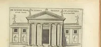 An illustration from Splendore dell'antica e moderna Roma : nel qvale si rappresentano tutti i principali tempii, teatri, anfiteatri, cerchi, naumachie, archi trionfali, obelischi, palagii, terme, curie, basiliche, fatti delli ré, consoli, dittatori, & imperadori romani : dignità ciuili, e militari, ordine de' trionfi, nomi di tutti i trionfanti, sacrificio militare; colonna Traiana, colonna Antonina, colonna milliaria, colonna rostrata, & colonna bellica; con li più segnalati giardini de gli antichi, e moderni Romani & altre cose notabili, con fatti, & imprese di quelli, da'quali sono stati eretti, e dedicati. : et in questa vltima impressione abbellito di molti disegni antichi, e moderni; & aggiuntoui le descrittioni delle figure cauate dall'antichi medaglie de gl'imperadori, in quatto linguagi latino, italiano, tedesco, e francese, per vtilità commune (1641)