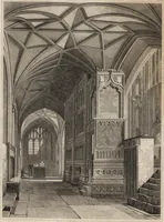 An illustration from The antiquities of the priory of Christ-church, Hants. : consisting of plans, sections, elevations, details, and perspective views, accompanied by historical and descriptive accounts of the priory church : together with some general particulars of the castle and borough (1834)