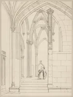 An illustration from The antiquities of the priory of Christ-church, Hants. : consisting of plans, sections, elevations, details, and perspective views, accompanied by historical and descriptive accounts of the priory church : together with some general particulars of the castle and borough (1834)